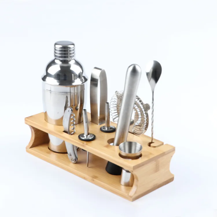 Stainless Steel cocktail shaker set cocktail accessories Wooden case barman  accessories mixer jigger Pourer 10PC/Set bar tools