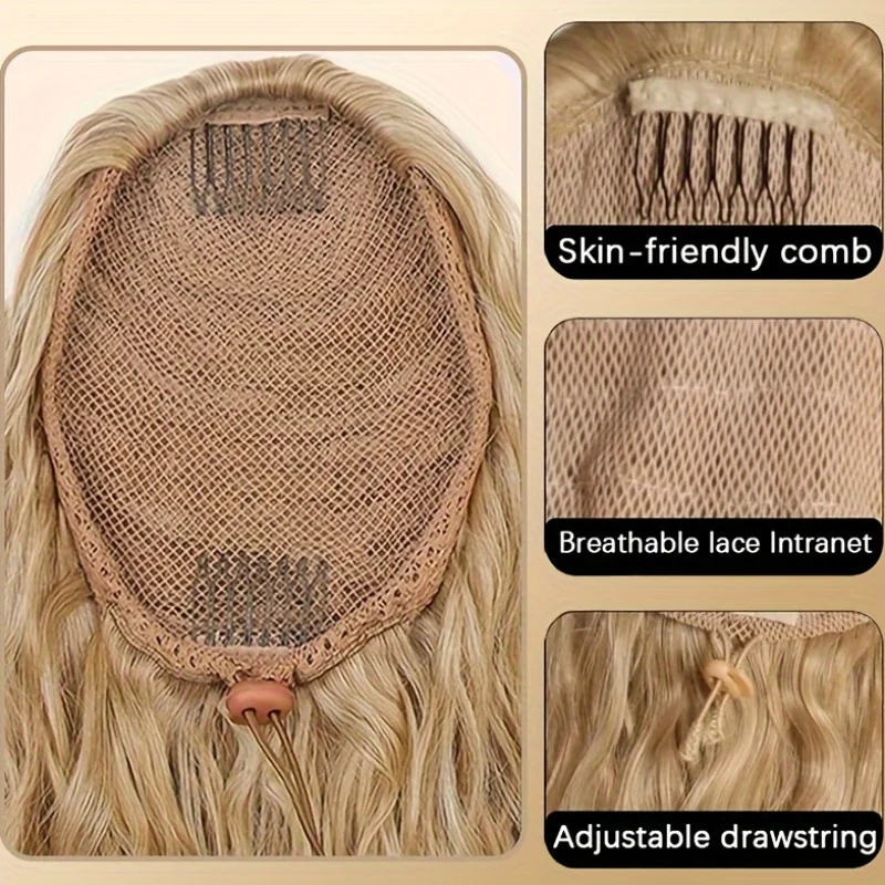 36-inch gradient long curly hair synthetic drawstring ponytail wig women's heat-resistant natural curly ponytail wig