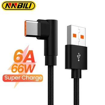 NNBILI 6A 66W Type C USB Fast Charging Cable for Samsung Huawei OPPO VIVO POCO 90 Degree Right Angle Elbow Gaming Charger Cable