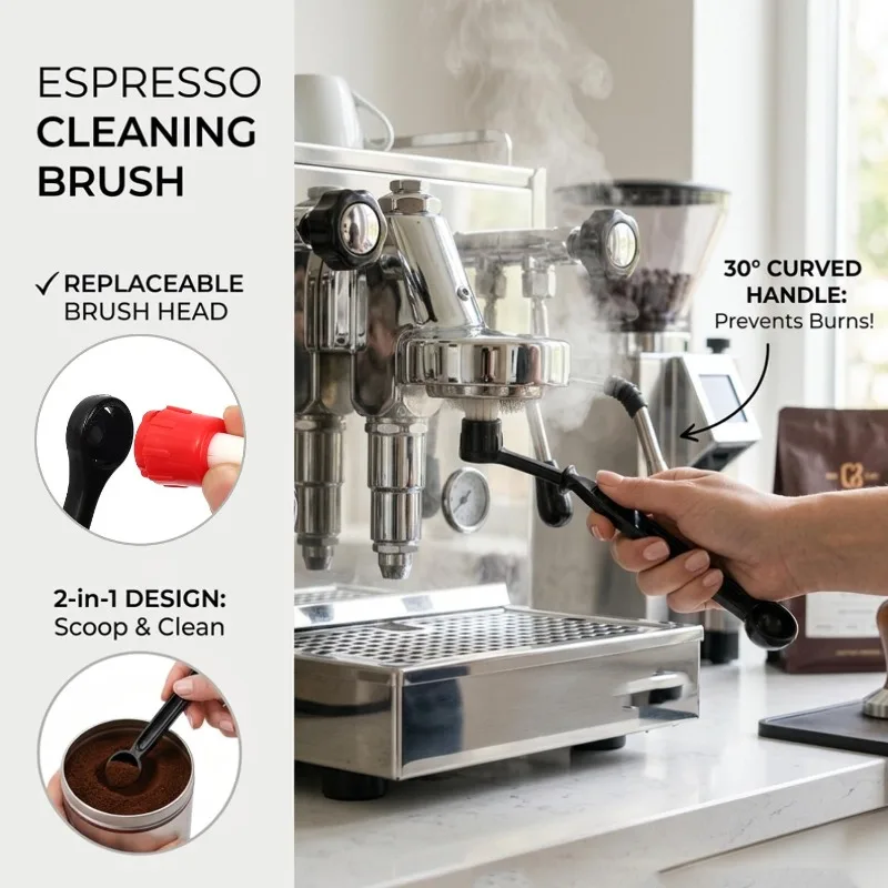 Espresso Machine Cleaning Brush with Spoon - Barista Accessories Tool