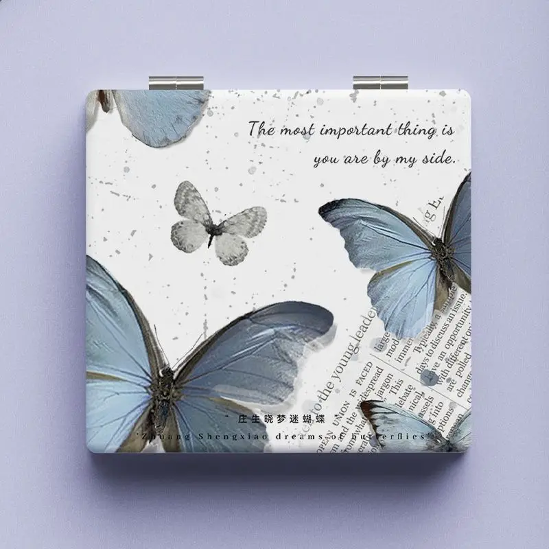 Cold style art butterfly hand-held mirror mini double-sided folding portable makeup mirror