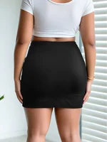 Ladies Plus Size Solid Color Bodycon Mini Skirt with Side Slit Fashion Pencil Skirt - Image 2