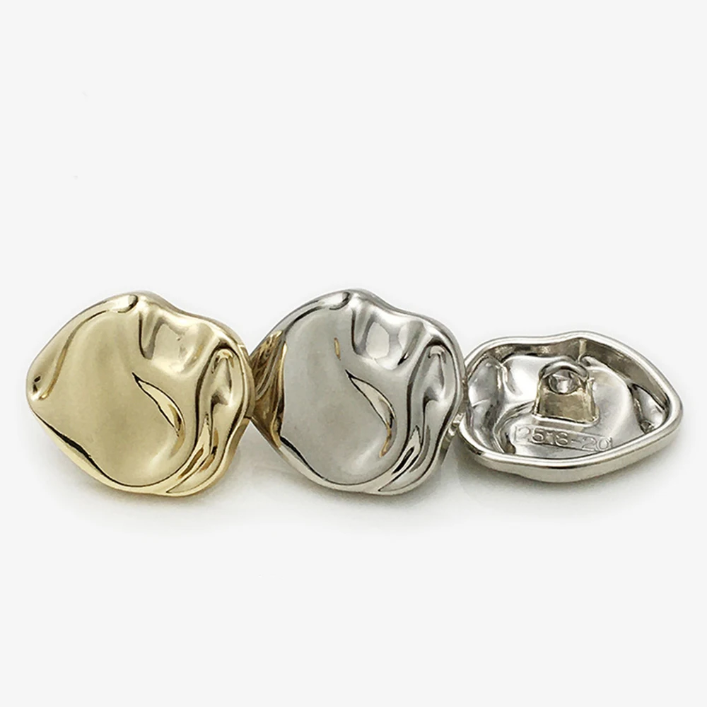Unique Retro Asymmetrical Metal Coat Buttons, 10pcs 12/17/22mm Irregular Shaped Buttons for Jacket/Suit/Sweater DIY Gold/Silver 4