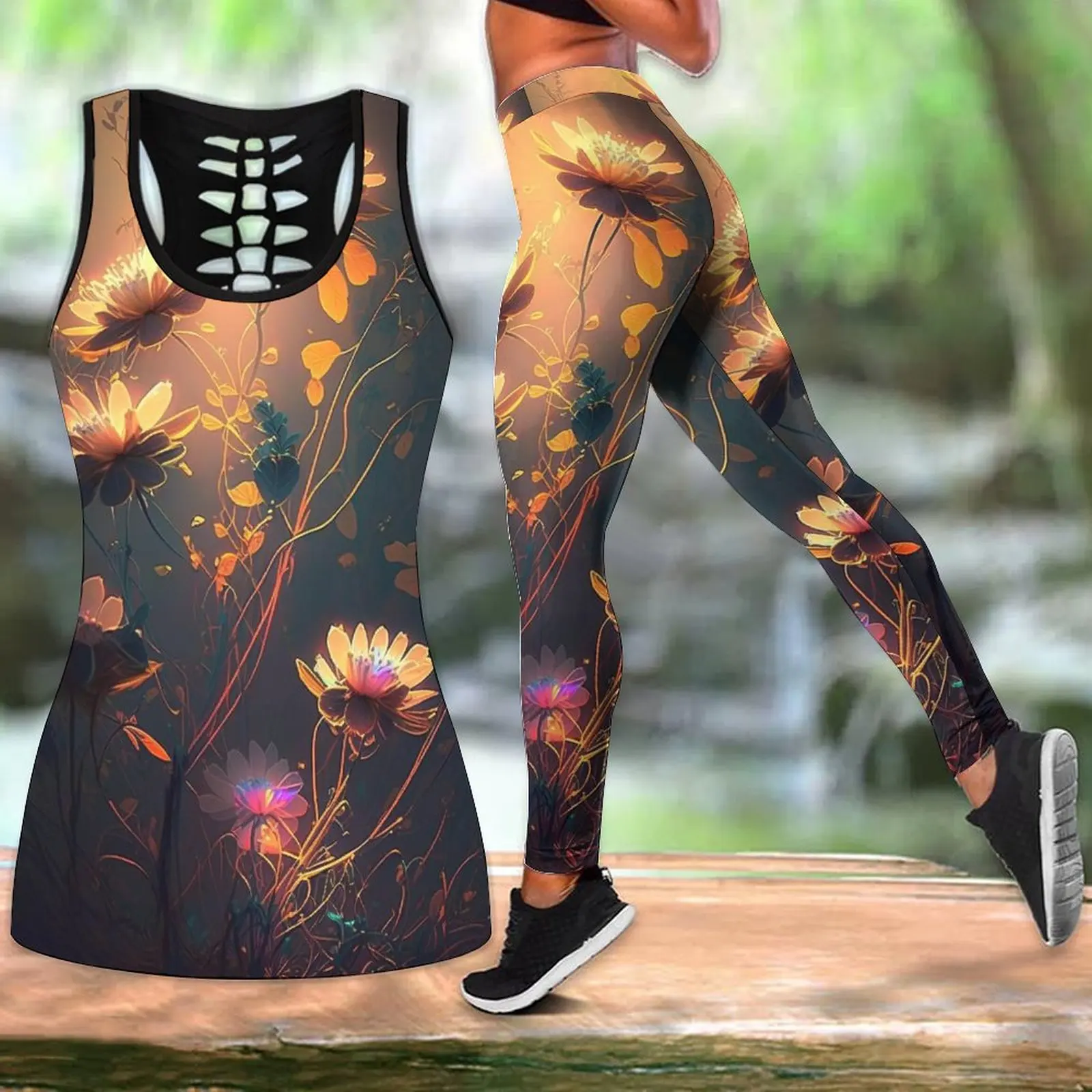 

Women's Summer Fashion Shiny Flower Print Suit