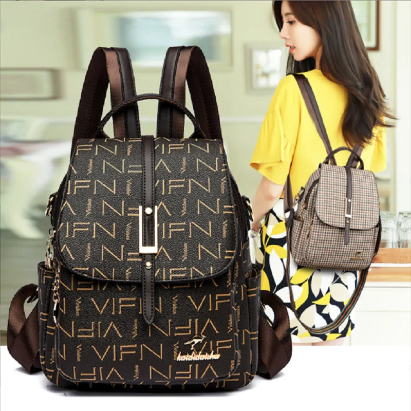 New Women Fashion Luxury High Quality Leather Travel Backpack Large Capacity Shoulder Bags Notebook School Bag Casual Backpacks