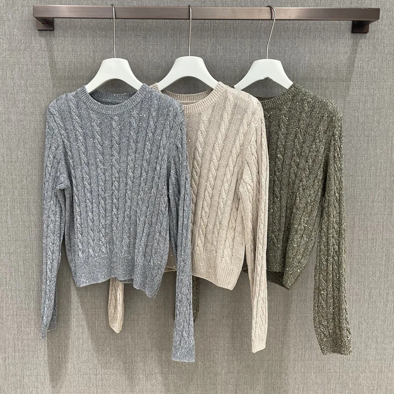 

2023 Spring and Summer Women New Thin Round Neck Twisted Slim Knitted Sweater