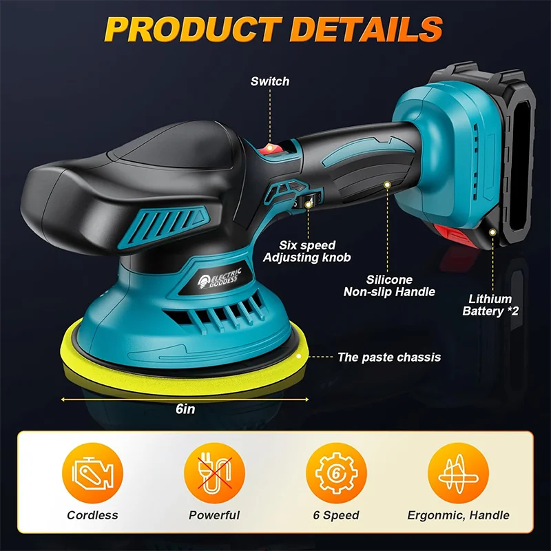 Electric Goddess Eccentric Vibrating Polishing 6 Speed Control Rotation Speed 2500-7000RPM Polished Power Tool Home DiY 4
