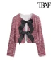 TRAF-Women's Long Sleeve Sequined Cropped Jacket, O Neck Coat, Female Outerwear, Chic Tops, Bow Tied 5
