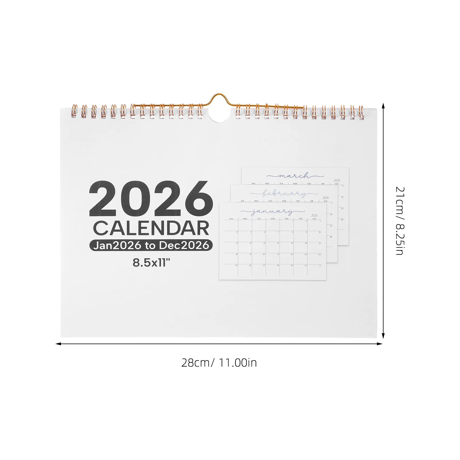 2026년 연간 벽걸이 달력, 스프링 제본, 가로형 레이아웃, 휴일, 업무, 학교 계획을 위한 필기 공간이 있는 전체 연간 플래너