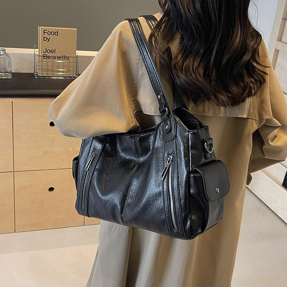 Retro Tote Bag for Women PU Leather Shoulder Bag Large Capacity Crossbody Bags Ladies Handbags Travel Casual Portable Work Bags