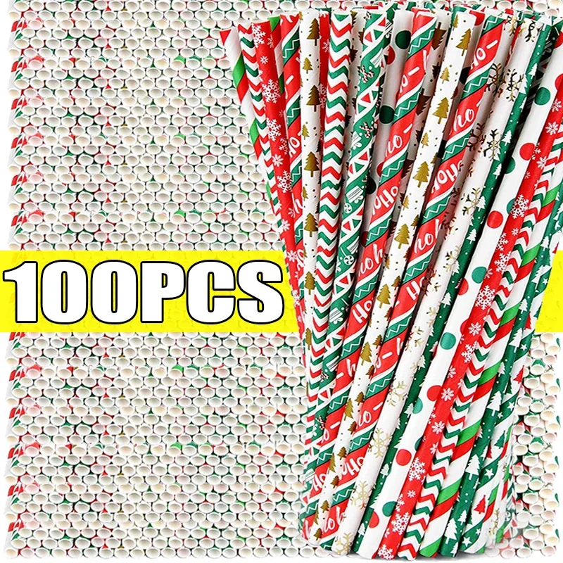 

Christmas Colored Kraft Paper Drinking Straw Disposable Party Straws Xmas New Year Holiday Table Juice Cocktail Decor Supplies