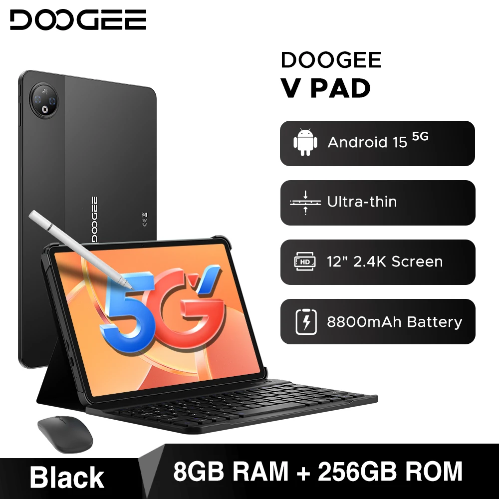 DOOGEE V Pad 5G 2 IN 1 Tablet Android 15 12'' 2.4k Screen 7.95mm