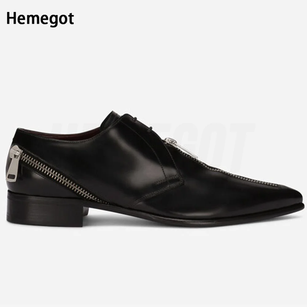 Zipper Lace-Up Pointed Toe Men Shoes Men Dress Leather Shoes Casual Oxford Black Shoe Male Footwear Shoes Large Size 38-48