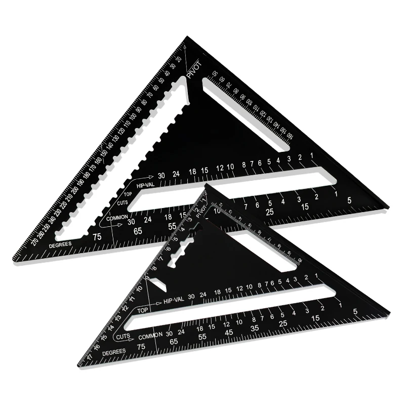 

7/12 Inch Angle Ruler Metric Imperial Aluminum Alloy Triangular Measuring Ruler Woodwork Speed Square Triangle Angle Protractor