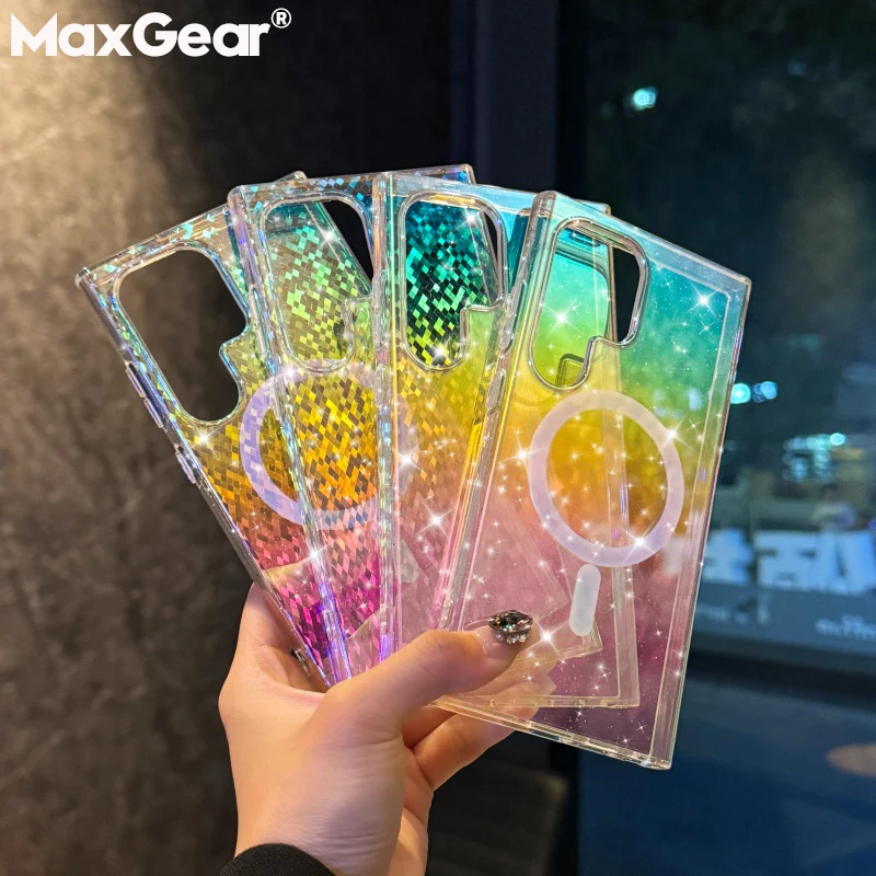 Gradient Glitter Bling Wireless Charging Magnetic Clear Shockproof Case