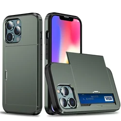 Étui de protection Premium Slide Wallet avec emplacement pour cartes, couverture en PC rigide résistant