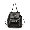 Brand Designer Laser Shiny Patent Leather Women's backpack  Casual Chain Drawstring Lock  Bucket School Bag Travel Bag 5