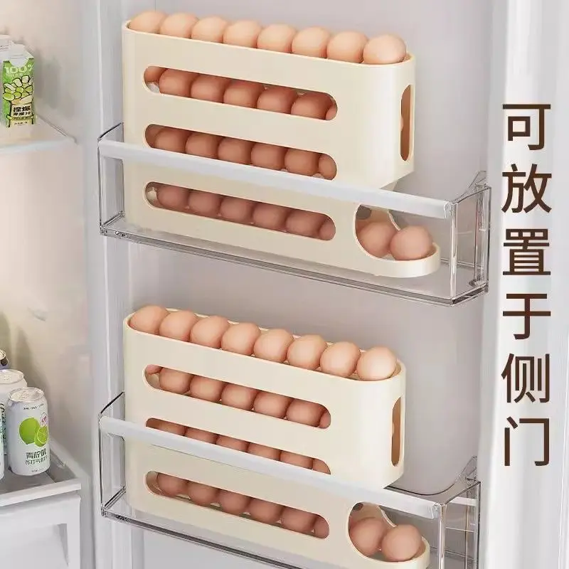 Rolling Egg Organiser 4 Tier Refrigerator Storage Racks Stepped Large Capacity Refrigerator Egg Dispenser Food Grade Egg Tray 2