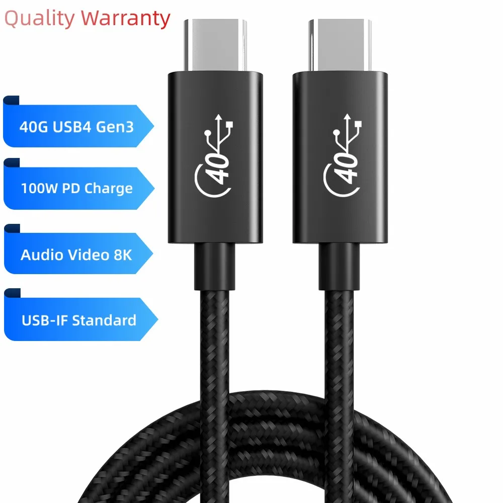 Super Speed 40gbps 8K 5K 60Hz USB-C Type C USB 4.0 Cable Thunderbolt 4  Braided Cable PD 100W 0.5M 1M 2M Drop Shipping