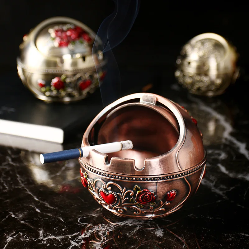 Retro Home Ashtray Creative Personality with Cover metal ashtray cigarettes ashtray Multi-function Office Living Room Anti-flying Ash Decoration Gift