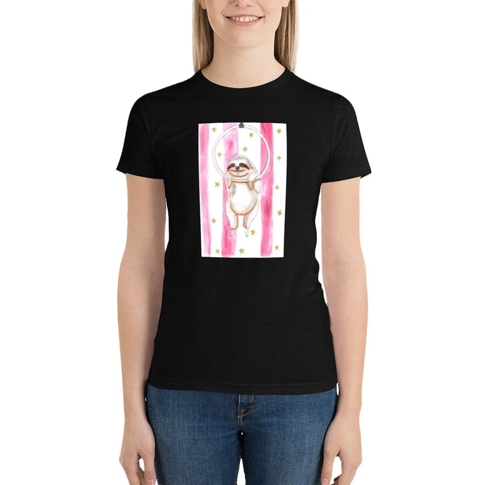 Circus Sloth Watercolor T-Shirt tees funny Women's tops