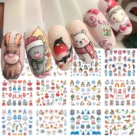 12pcs Cute Penguin Winter Nail Stickers Birds Bear Cat Cartoon Animal Snowflake Sliders Water Decals Decoration Xmas Tips Foils 1