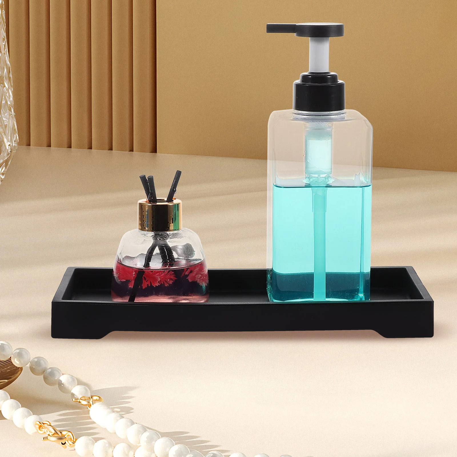 2 Vassoi Portaoggetti Da Bagno In Resina - 20x10cm, Nero, Per Sapone, Candele, Profumi, Gioielli - Foto 7