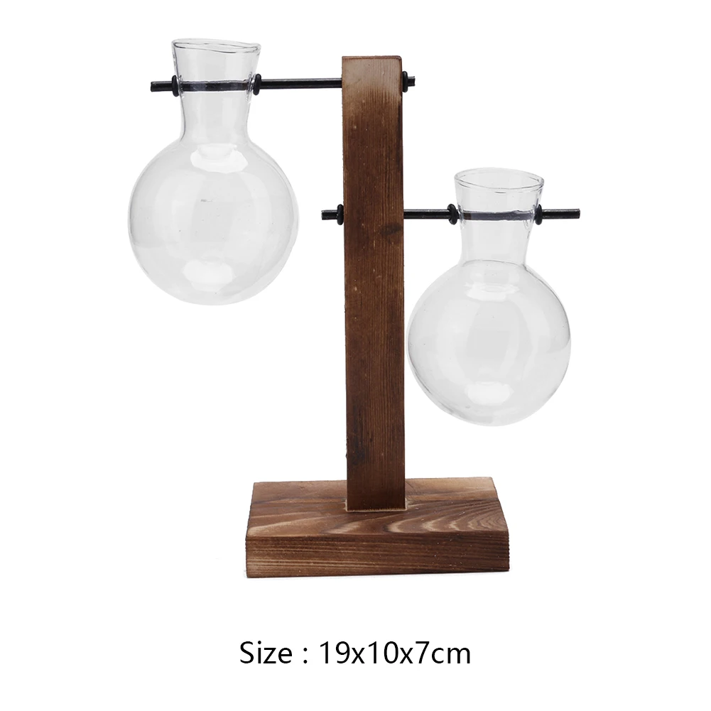Hydroponic Planter with Wooden Stand Plant Propagation Station Bulb Glass Hydroponic Plant Vase for Home Office Garden Decor 3