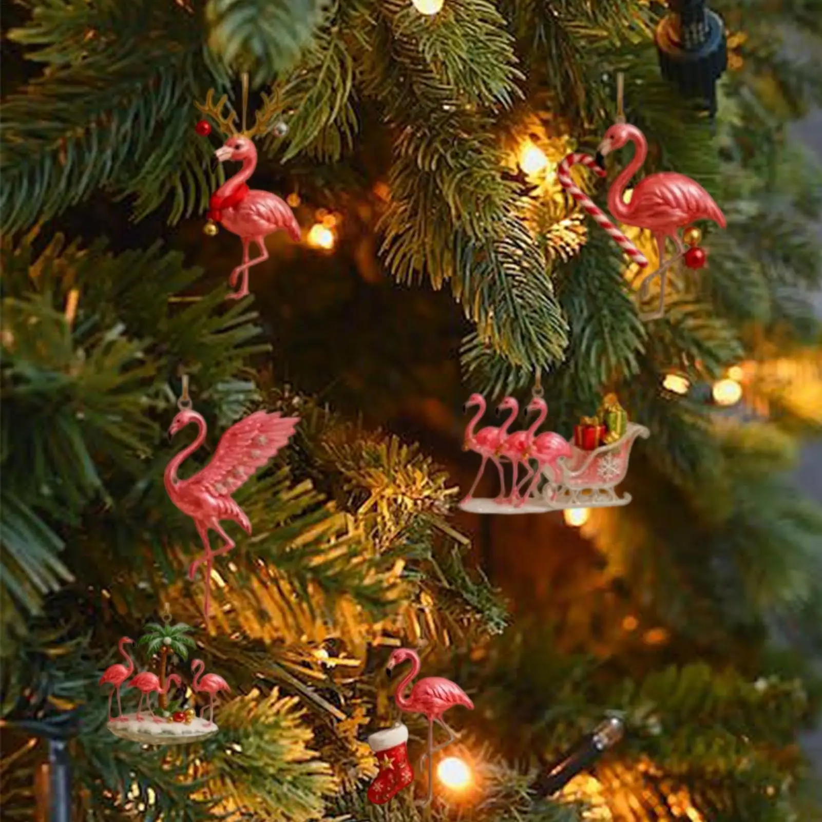 2025 Christmas Advent Calendar gift 2D Flat Acrylic Flamingo Ornaments Christmas tree decorations Holiday Countdown Calendar