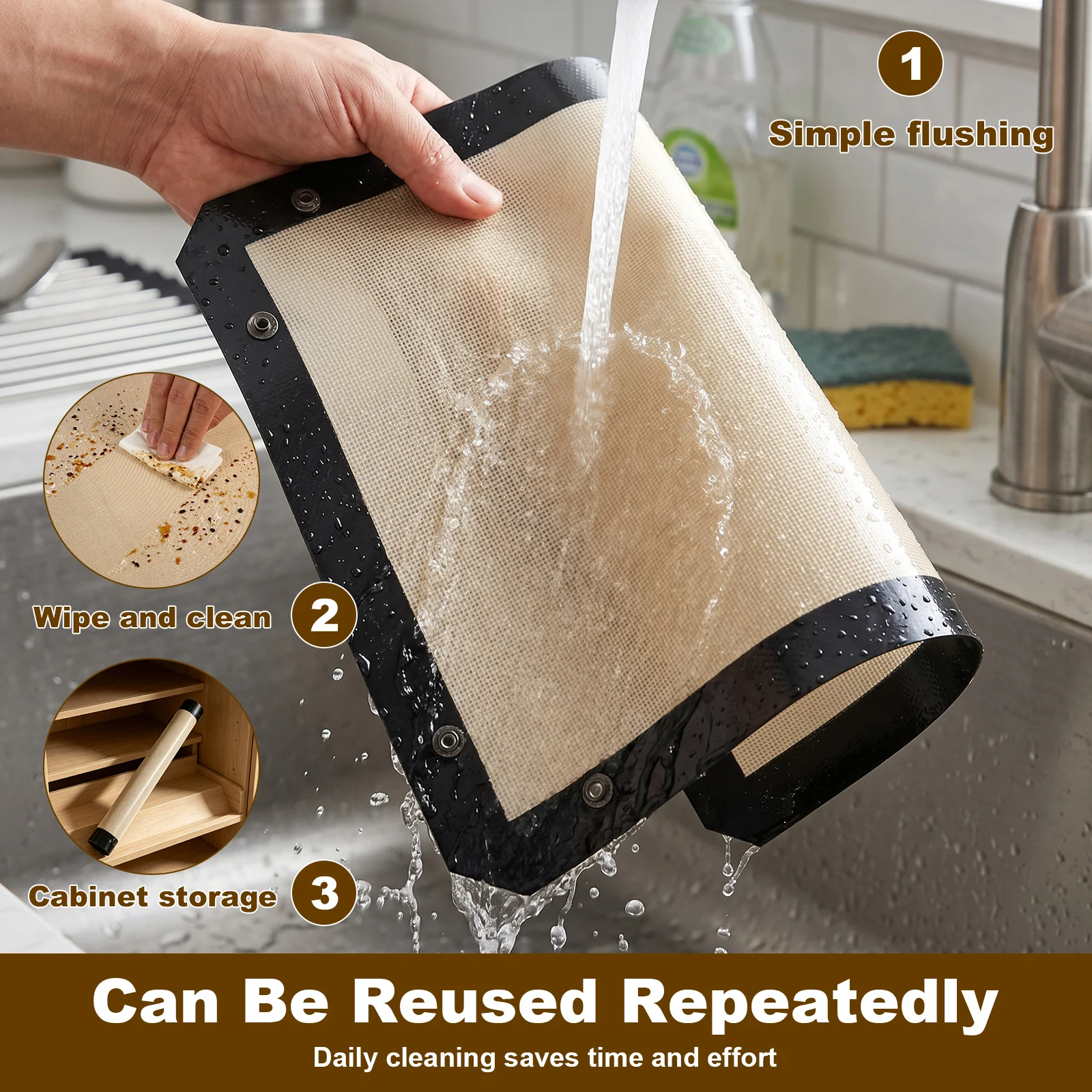 Silicone Fiber Non-Slip Baking Mat with Scraper and Brush
