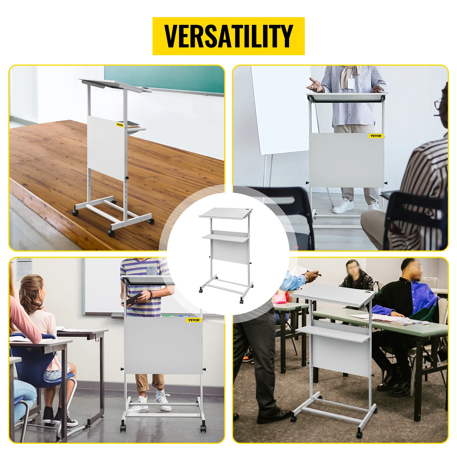 Adjustable Steel Standing Lectern with Storage for Office