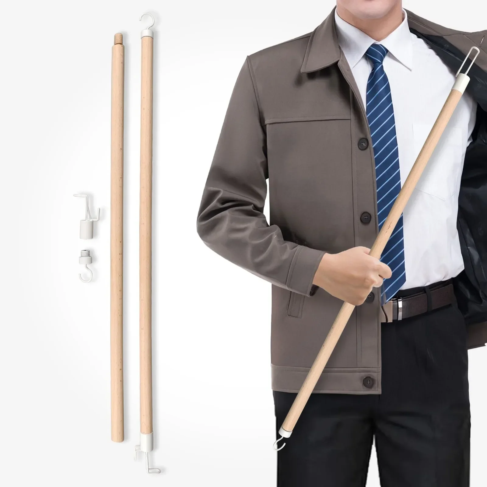 Wood Dressing Stick,Long Handle Dressing Aid Stick for Elderly and Hip Surgery,Daily Dressing Aid for Pants, Shirts and Sock