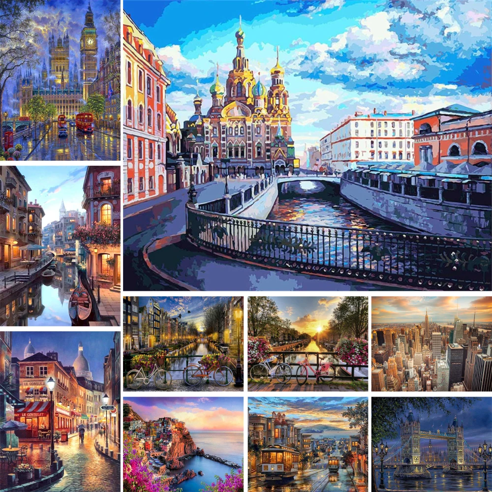 Coloring By Numbers Adults Acrylic Paint Handicraft Water Town Picture Wall Art Painting Living Room Home Decor Landscape painting by numbers kits painting by numbers oil picture by numbers