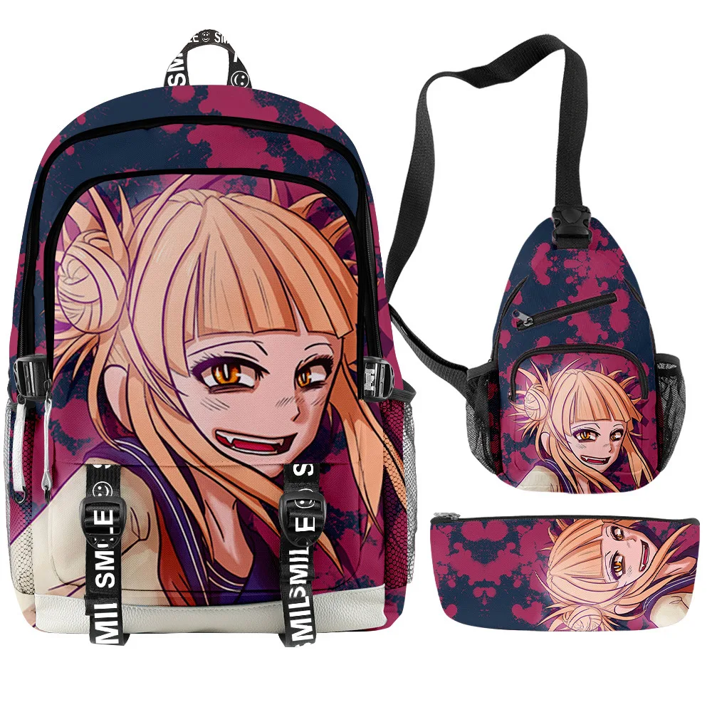Popular Funny Anime My Hero Academia 3D Print 3pcs/Set Student School Bags multifunction Travel Backpack Chest Bag Pencil Case