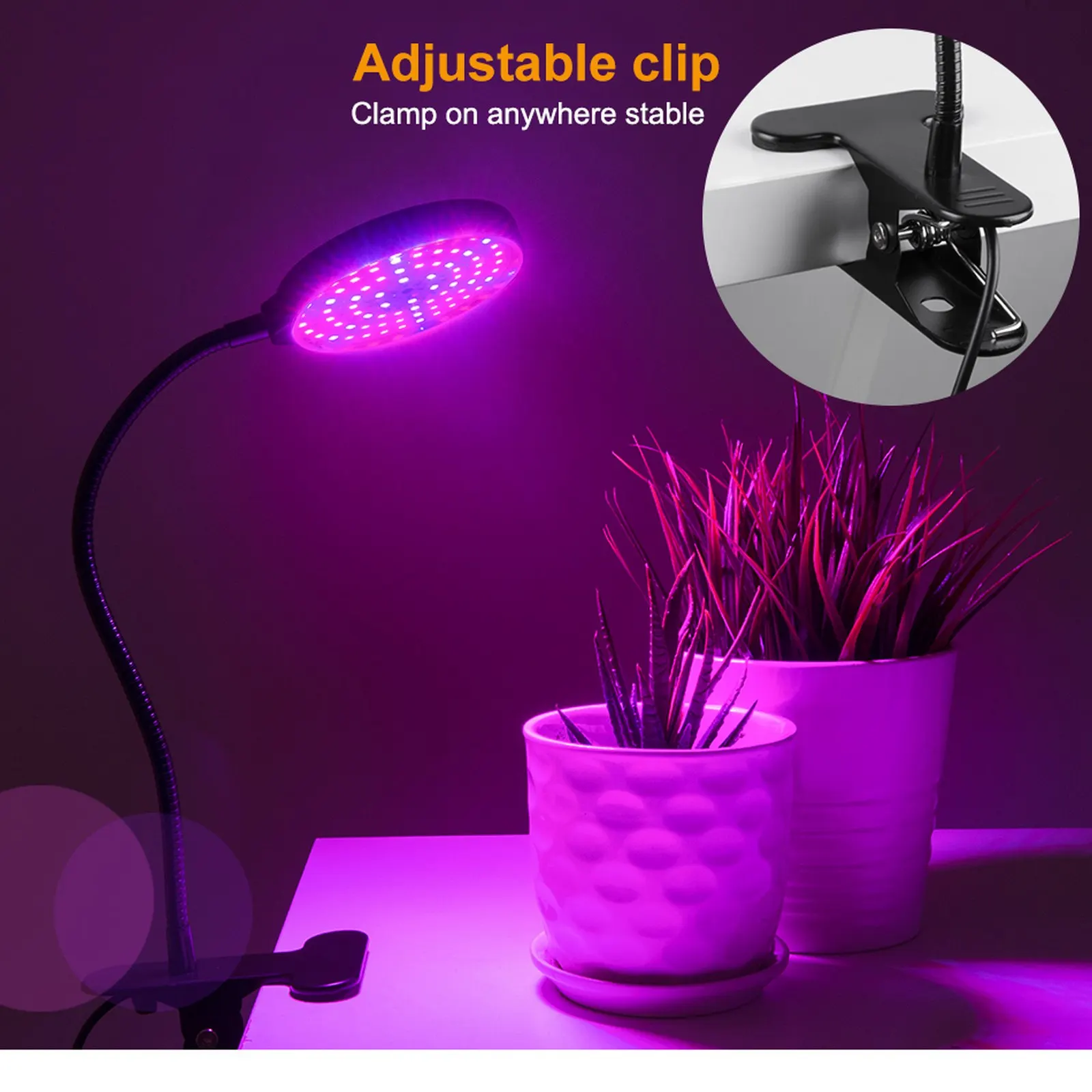 Lampe de Croissance,60 LED Spectre complet Réglable Lampe Horticole  Clipable Lampe de Plante avec 3 minuterie et Fonction Auto ON/OFF Lampe