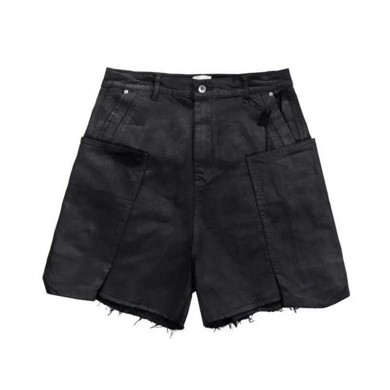 PFNW American Vintage Raw-edge Denim Shorts With Frayed Moustache Effect Waxed Niche Design Black Knee Length Pants 28W6074