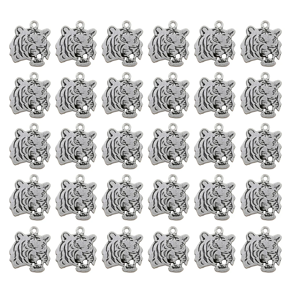 

30pcs Tiger Head DIY Pendant Alloy Charms Jewelry Making Accessories for Necklace Bracelet Crafts ( Silver)