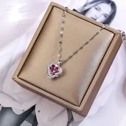 Luxurious Colorful Crystal Ocean Heart Pendant Necklace: Trendy Stainless Steel Jewelry (3001 silver)