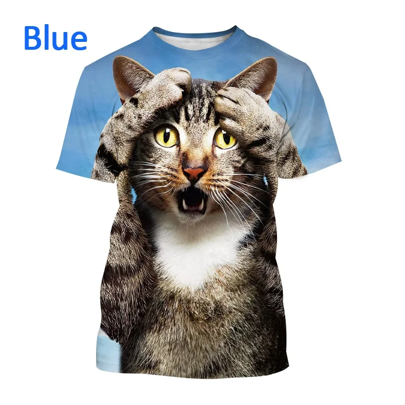 Summer New Funny Cat 3D Printed T-Shirt Fashion Unisex Hip Hop Street Style Casual Round Neck Short Sleeve T Shirt Top cotton shirts T-Shirts