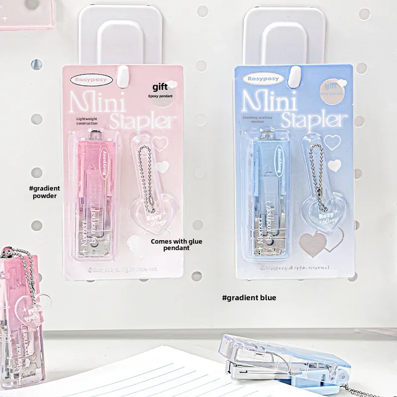 Mini Stapler 1 Rosyposy High Aesthetic Clear Gradient Ice Transparent Foldable Portable for Books Documents mini stapler set