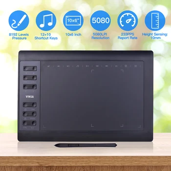 Graphics Drawing Tablet 12 Express Keys 8192 Levels Battery-Free Stylus Support PC/Laptop Connection Compatible with Windows Mac