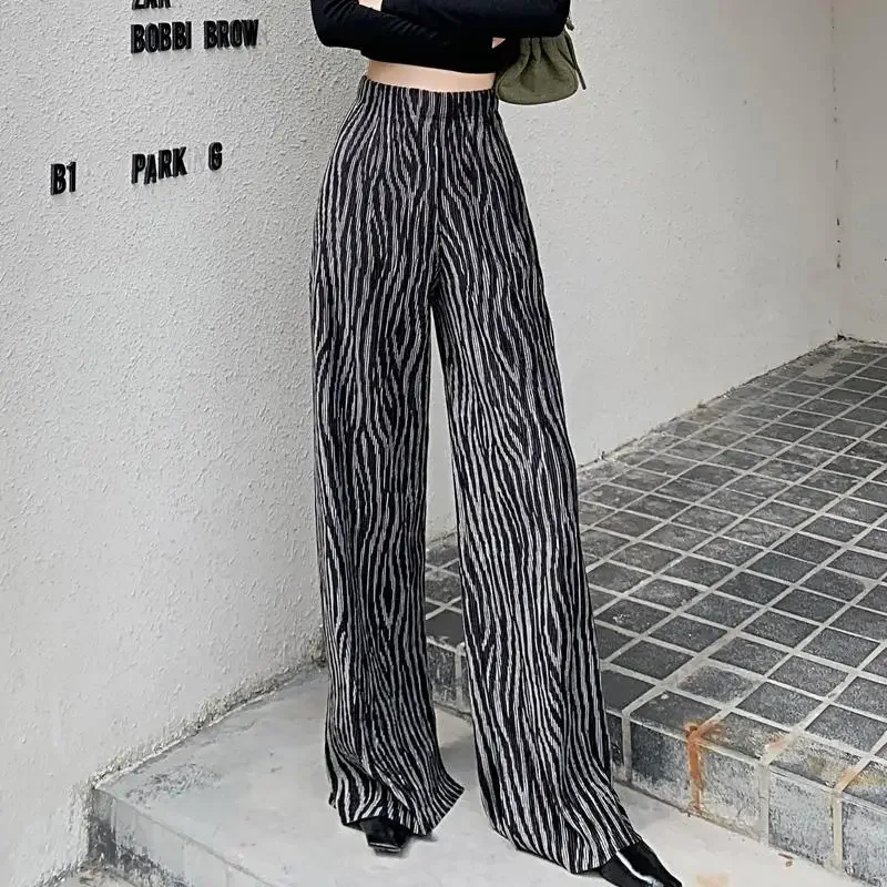 

Corduroy High Waist Loose Zebra Pattern Split Wide Leg Women 's Trousers