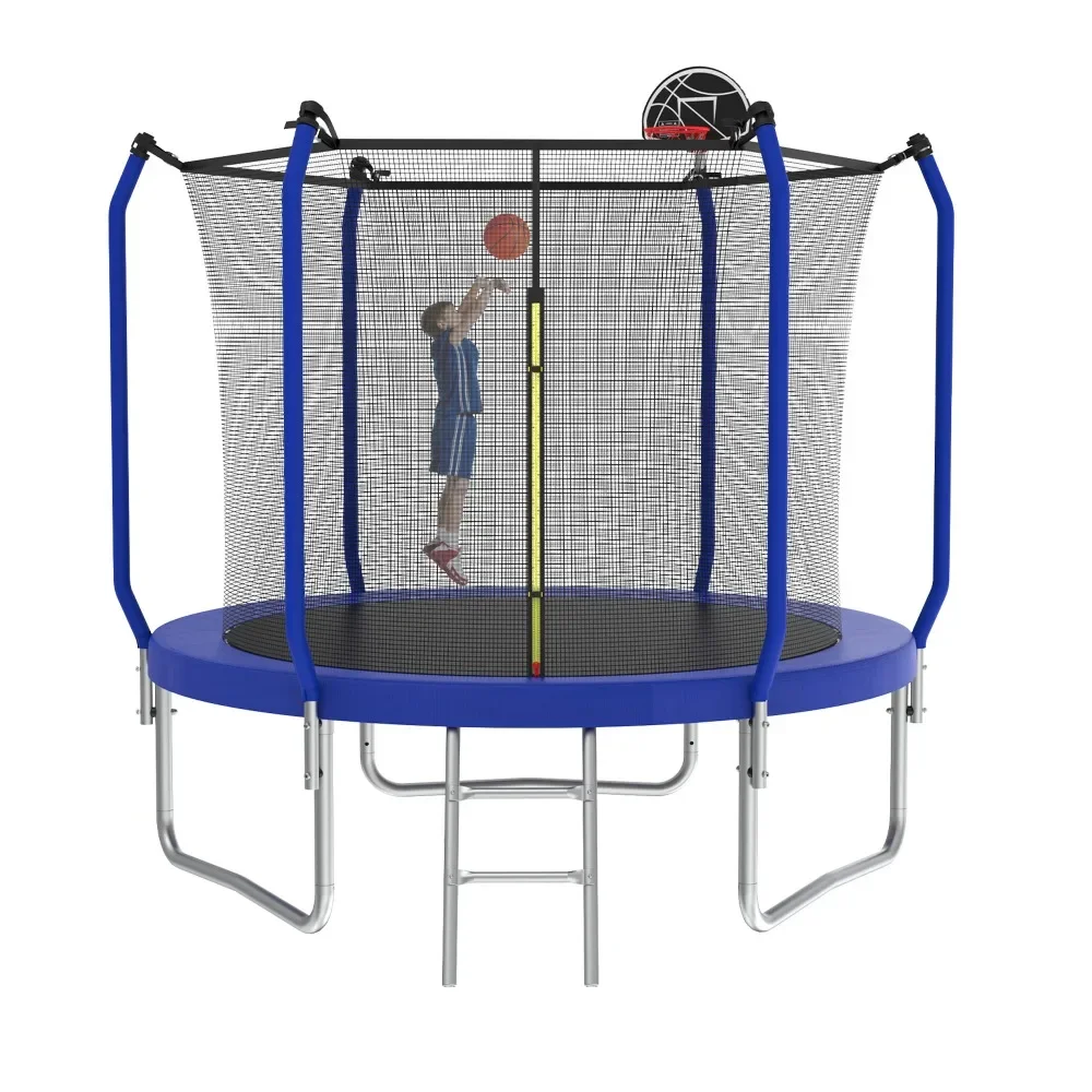 

8FT Trampoline with Basketball Hoop, ASTM Approved Reinforced Type Outdoor Trampoline with Enclosure Net