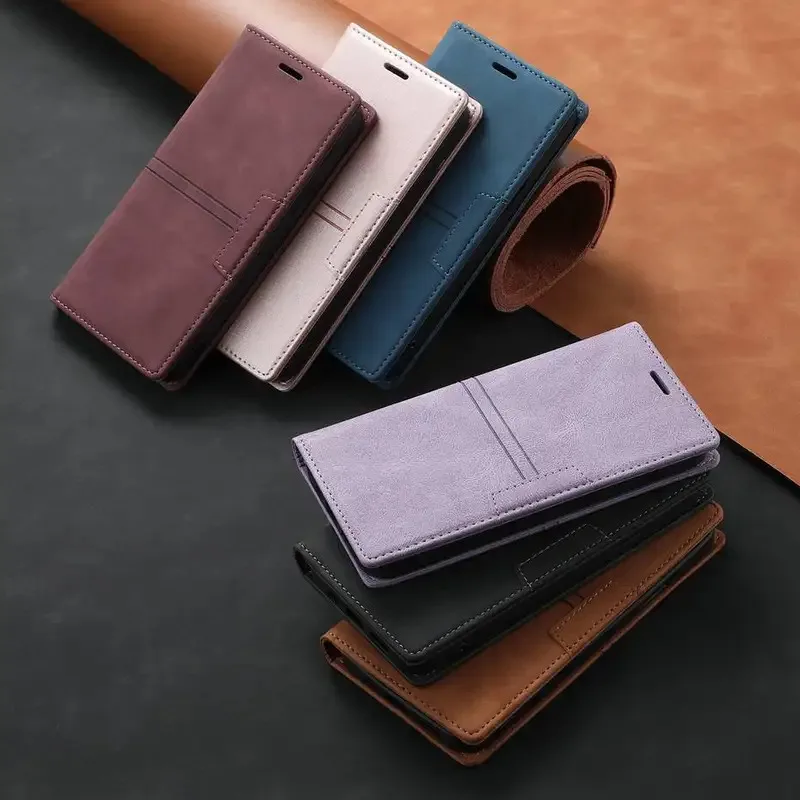 Luxury Leather Flip Wallet Phone Case with Card Holder and Magnetic Closure