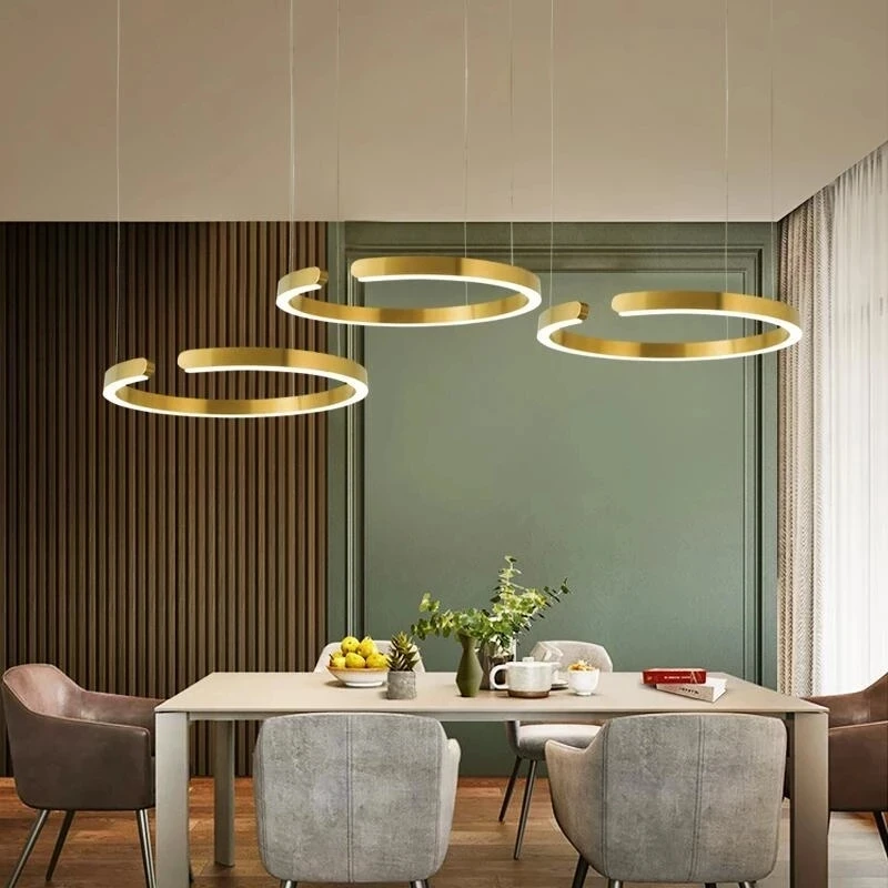 

Modern Nordic LED Golden/Black Ring Chandelier Lustre Stainless Steel Pendant Light Home Decor Living Room Bedroom Hanging Lamp