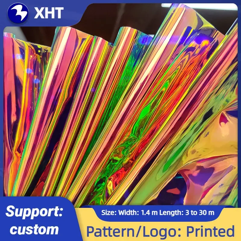 PVC Fabric Leatherette Laser Rainbow Film Vinyl Rainbow Window Film Window Film for Outdoor Decor Holographic Home Garden