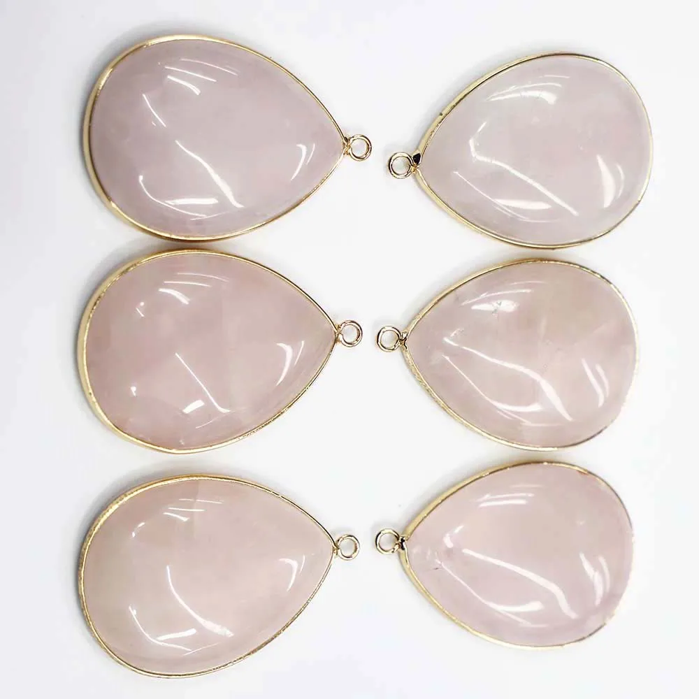 Natural Powder Crystal Water Drop Bag Gold Pendant Versatile Semi-precious Women's Earrings Necklace Accessories Wholesale 5Pcs