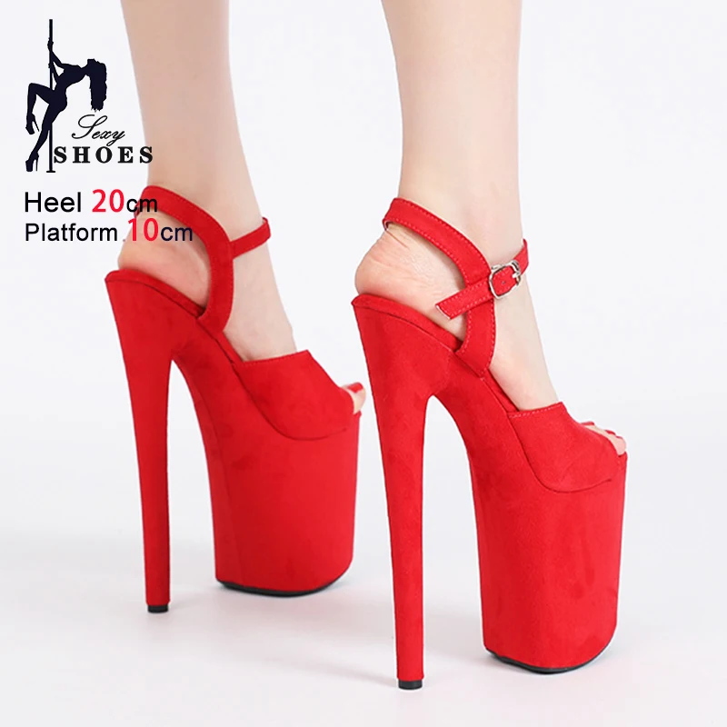 20CM Extreme high heels Women Suede Party Shoes Fashion Platform Fetish Sandals 8Inch Stiletto Summer Pole Dance Stripper Heels