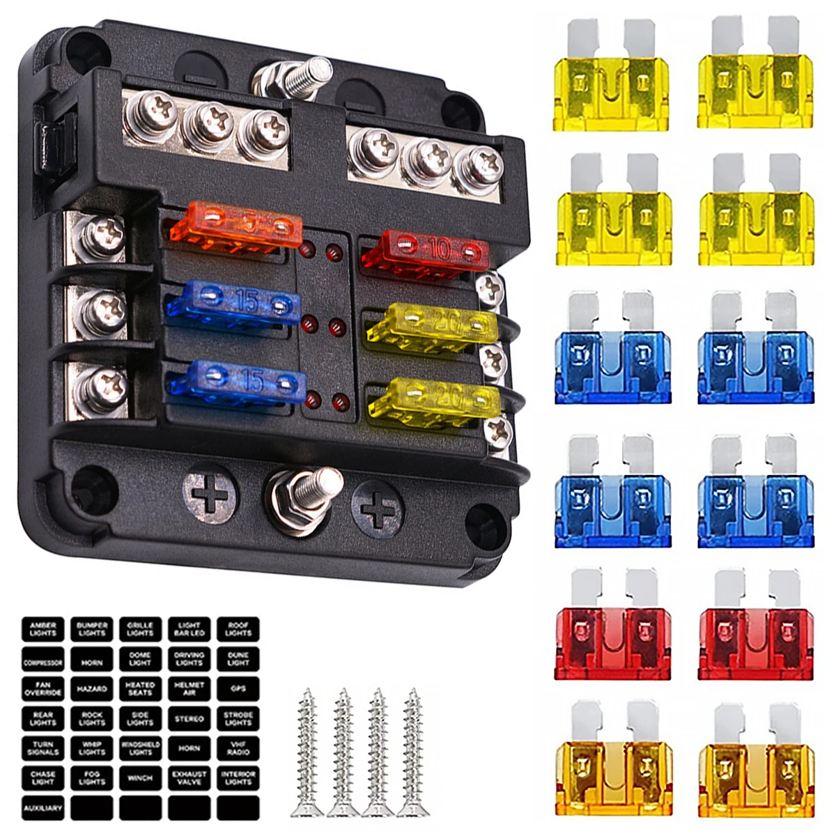 Car Boat Fuse Box Holder 6 Way Fuse Block 12V/24V Circuit Fuse Block