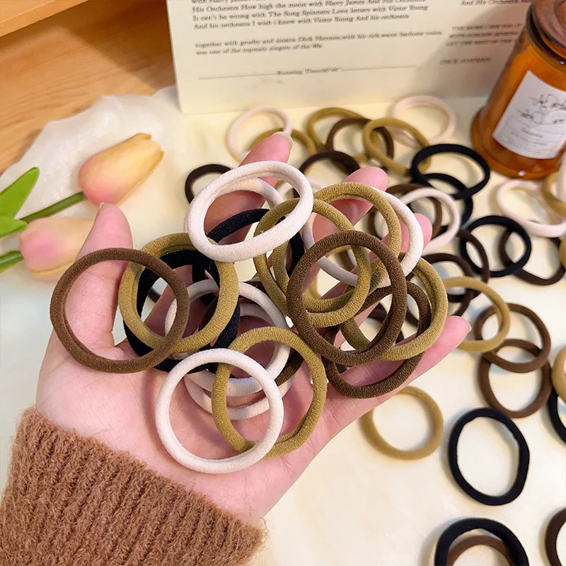 50/100PC Women Girls Basic Hair Bands 4cm Simple Coffee Colors Elastic Headband Hair Ropes Ties Hair Accessories Ponytail Holder coffee dude figured wooden note holder mug set